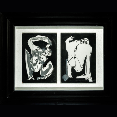 &quot;Dos Desnudos&quot; ANTONIO SAURA (Huesca, 1930-Cuenca, 1998), original de tinta y collage sobre tabla, 1975