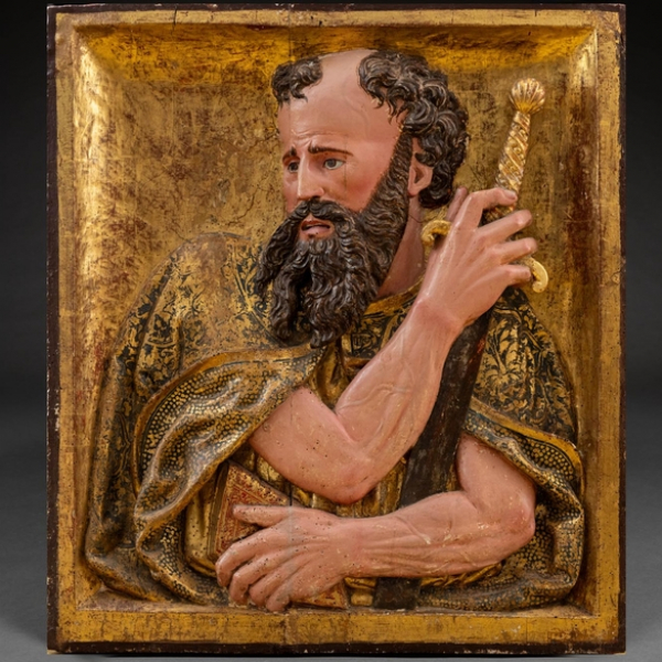 "San Pablo" Escultura en madera tallada, policromada y estofada del siglo XVI. h. 1539. DIEGO GUILLÉN FERRANT 