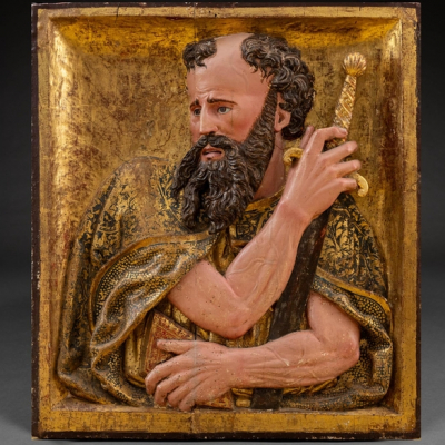&quot;San Pablo&quot; Escultura en madera tallada, policromada y estofada del siglo XVI. h. 1539. DIEGO GUILLÉN FERRANT 
