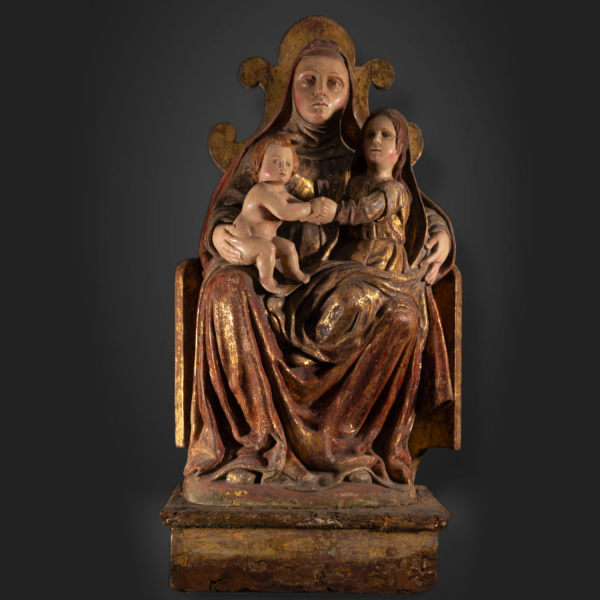 Excepcional y Grande Triple Virgen Gótica italiana, trabajo medieval del Véneto o Lombardía, primera mitad del siglo XV.
