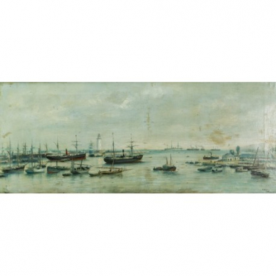Emili Sivillá Torres (Barcelona, 1845-1894) Puerto con barcos.