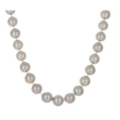 Collar de perlas cultivadas Australianas grises en degradé 14,5-11,5 con cierre esférico gallonado en oro.