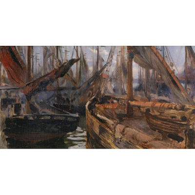 ÁLVARO ALCALA GALIANO Y VIDOSOLA  (Bilbao 1873 - Madrid 1936) &quot;Barcas atracada&quot;
