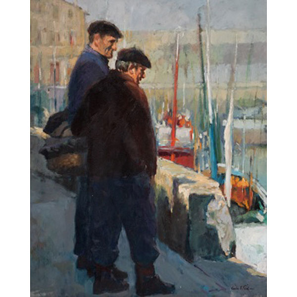 CARLOS E. GIL  (Bilbao 1920) "Arrantzales en el puerto"