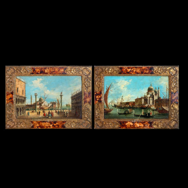 Pareja de Magníficas Vistas del Gran Canal de Venecia y la Plaza San Marcos, atribuidos a Francesco Guardi (5 de octubre de 1712 - 1 de enero de 1793)
