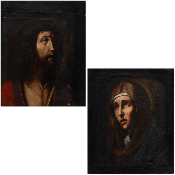 "Ecce Homo y Virgen Mar&iacute;a" ESCUELA ESPA&Ntilde;OLA DEL SIGLO XVII.  &Oacute;leo/Lienzo
