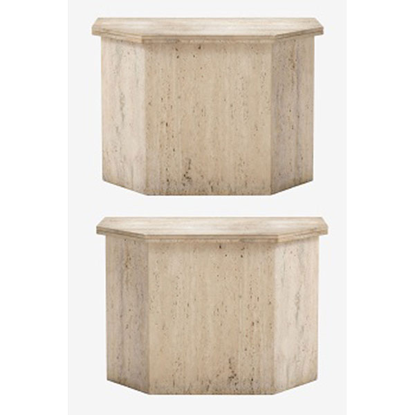 Pareja de consolas en mármol travertino convertibles en mesa.   Época: S. XX