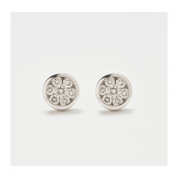 Pendientes rosetón en oro blanco con diamantes talla brillante engastados en garras 