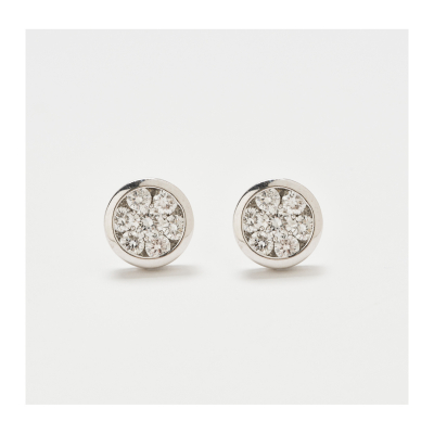 Pendientes rosetón en oro blanco con diamantes talla brillante engastados en garras 