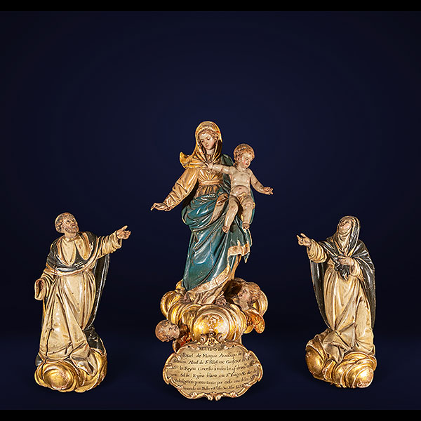 Escuela Española del siglo XVIII - Virgen con el Niño con Santo Domingo y Santa Teresa.