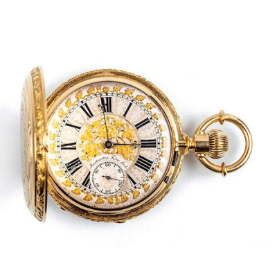 Gran reloj saboneta suizo MONTANDON FRERES, Nº 4025, LOCLE, en sólida caja de oro amarillo, 55 mm