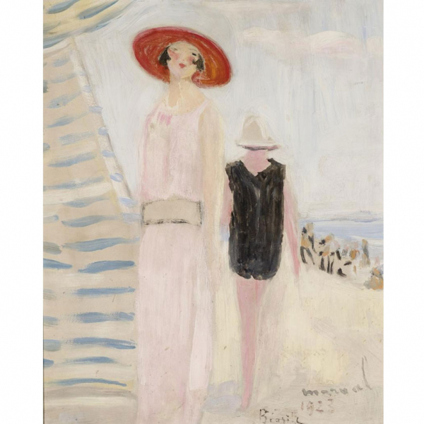 Jacqueline Marval.   "Playa de Biarrtiz (1923)". Óleo sobre tabla. 
