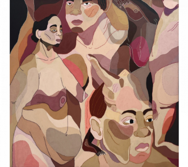 ELA FIDALGO (Palma de Mallorca, 1993)  De Ente et Essentia XII, 2022   Acrílico, lana y algodón bordado y patchwork sobre lienzo. 