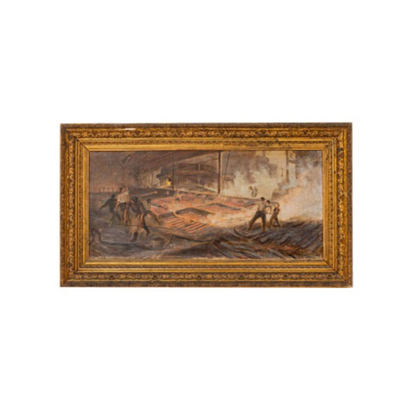 MANUEL  CHAVARRI  (S. XIX) &quot;Obreros en la fundición&quot; Firmado: Manuel Chávarri 1895 Óleo / Lienzo 