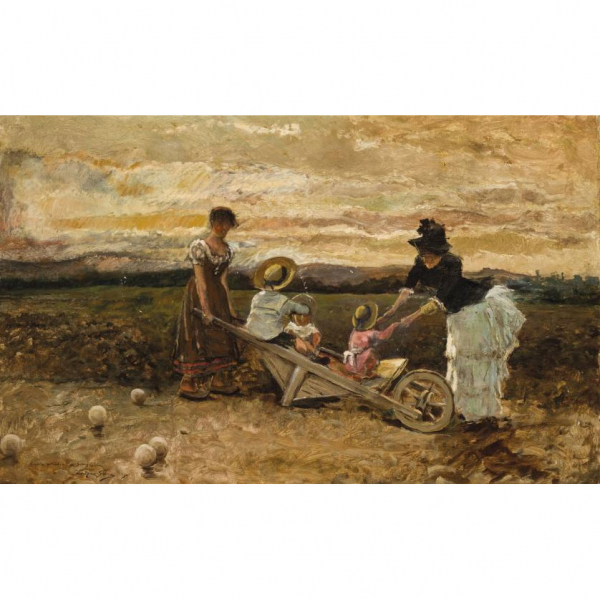 Enrique Serra Auqué.   &quot;Juegos campestres&quot;. Óleo sobre lienzo.