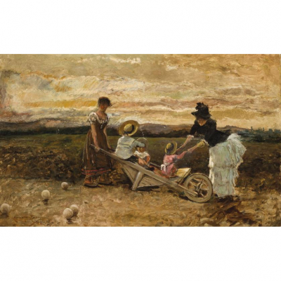 Enrique Serra Auqué.   &quot;Juegos campestres&quot;. Óleo sobre lienzo.