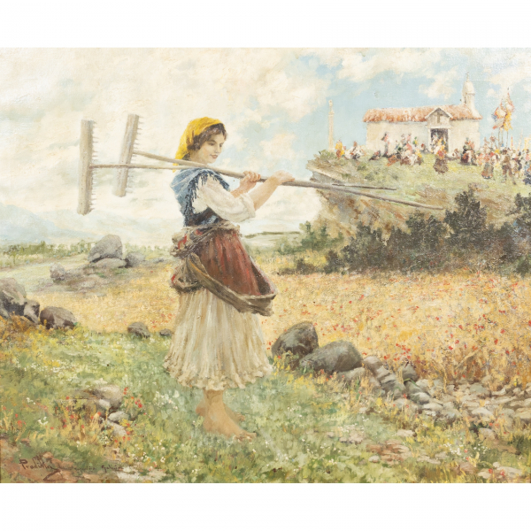 Francisco Pradilla Ortiz (Villanueva de Gallego, Zaragoza, 1840-Madrid, 1921)  Rapaci&ntilde;a.  &Oacute;leo sobre tela. Firmado 