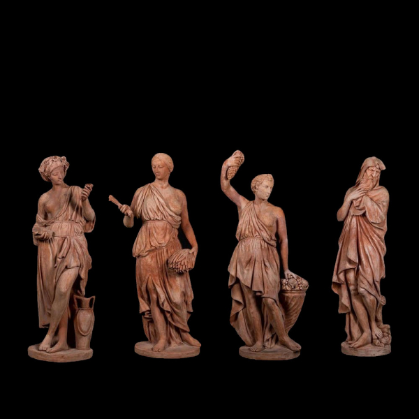 "Las 4 estaciones" esculturas en terracota de Impruneta, Italia, siglo XX.  