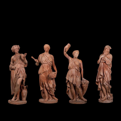 "Las 4 estaciones" esculturas en terracota de Impruneta, Italia, siglo XX.  