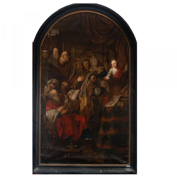 &quot;Jesús predicando a los Rabinos en el Templo&quot; Escuela Flamenca del siglo XVII.   Óleo sobre lienzo