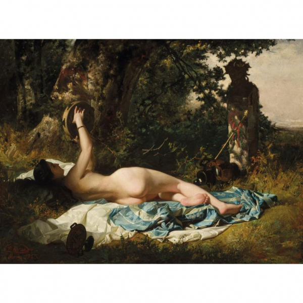 Mariano Fortuny y Dióscoro Puebla. "El dios Pan (1863)". Óleo sobre lienzo. Firmado, localizado (Roma) y fechado (1863)  