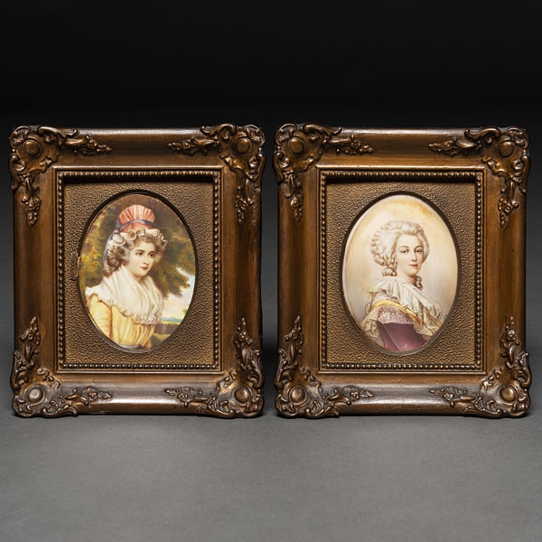 Conjunto de dos miniaturas pintadas sobre lámina de marfil del siglo XIX