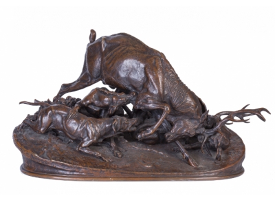 Pierre-Jules Mène (1810-1879)  Ciervo atacado por cuatro perros. 