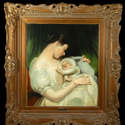 Jules Joseph Lefebvre (1836-1911) - Madre con su hijo.   Óleo sobre lienzo.