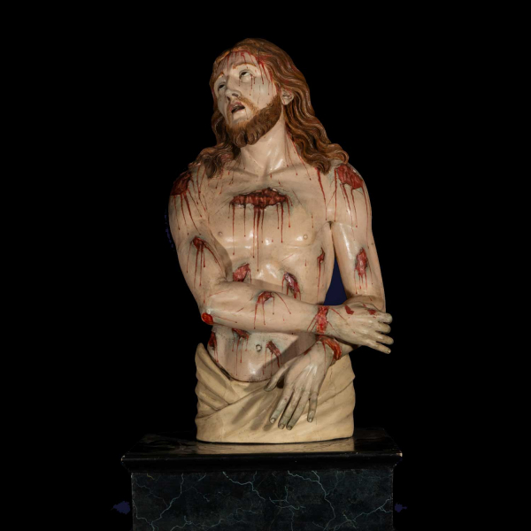 Importante Cristo Cautivo Colonial a Tamaño natural, taller de Manuel Chili Caspicara (1723, Quito – 1796) Real Audiencia de Quito siglo XVIII, Ecuador.