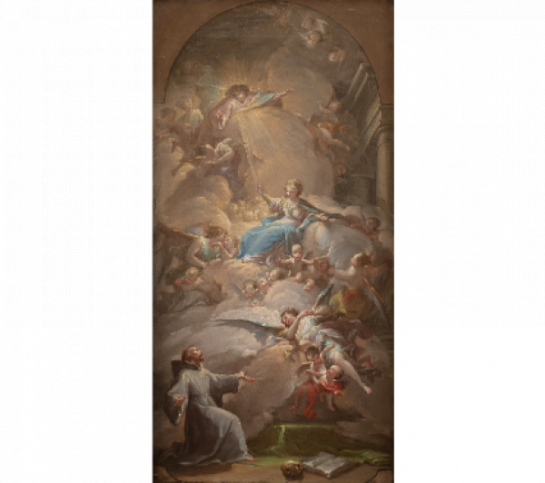 FRANCISCO BAYEU Y SUBIAS. Boceto de Nuestra Señora de los Ángeles o Aparición de la Virgen a San Francisco de Asís en la Porciúncula 1781 