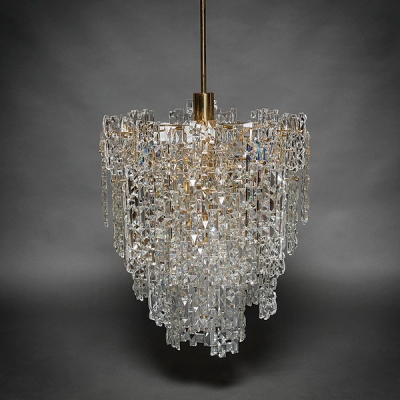 KINKELDEY, Lámpara vintage de nueve luces en cristal y acero cromado en dorado. Años 60-70