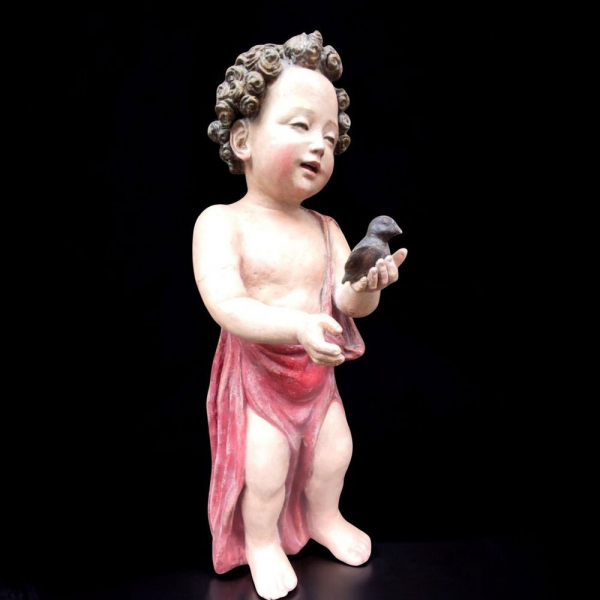 Antonio Begarelli (Módena, 1499 – Ibidem, 1565) atribuido. "San Juan Bautista con un jilguero".   Escultura en terracota policromada.