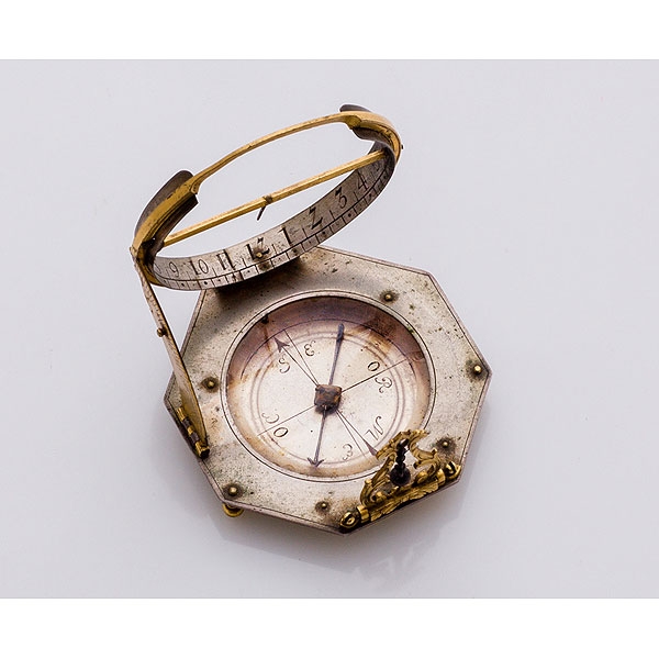Reloj de sol equinoccial portátil de plata y bronce