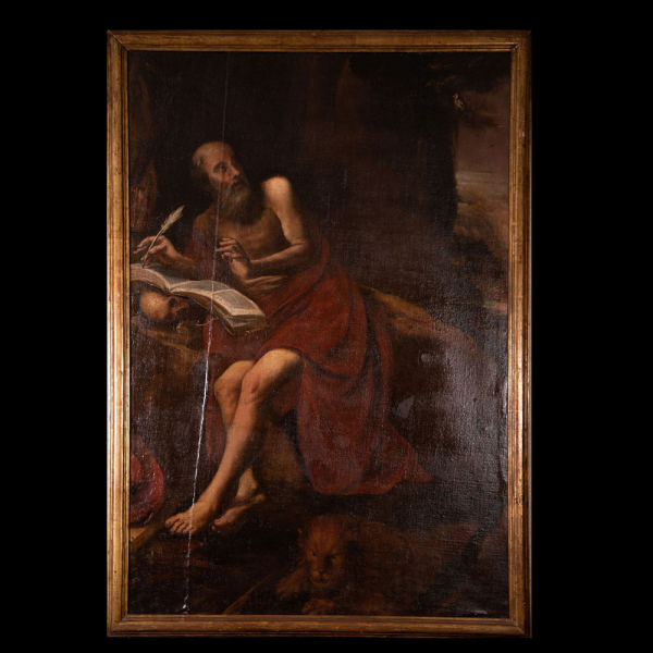 "San Jerónimo Penitente" escuela toledana del siglo XVII.   Óleo sobre lienzo, reentelado.