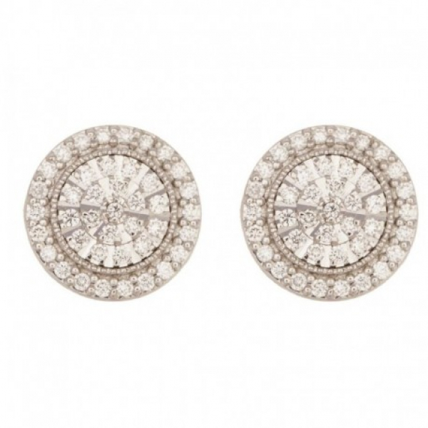 Pendientes diseño circular en oro blanco con diamantes talla brillante engastados en garras.