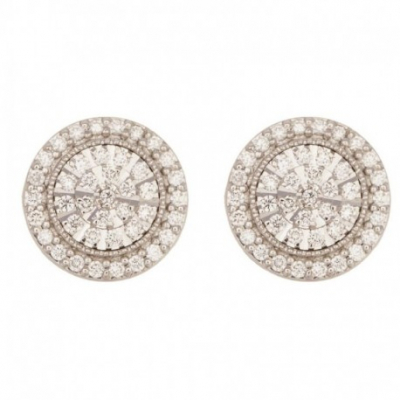 Pendientes diseño circular en oro blanco con diamantes talla brillante engastados en garras.