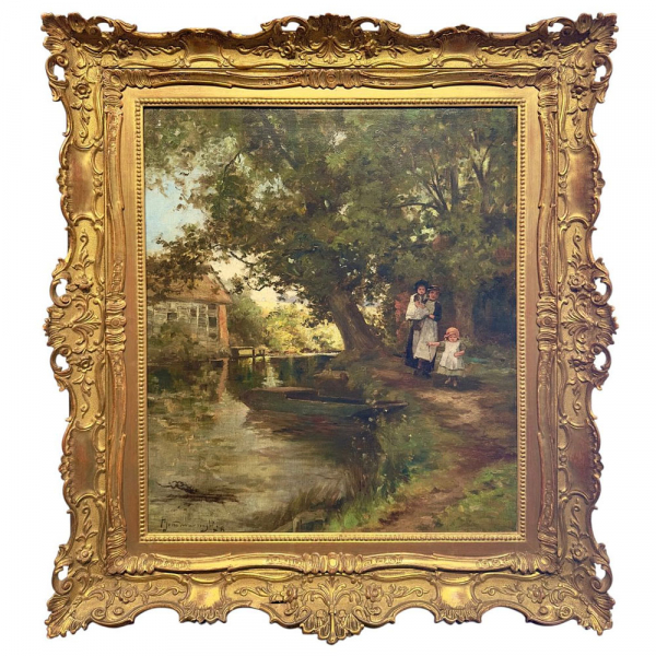 FEDERICO ZANDOMENEGHI (Venecia, 1841 &ndash; Par&iacute;s, 1917) "Alrededores de Par&iacute;s" (1878).    &Oacute;leo sobre lienzo