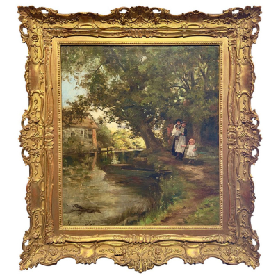 FEDERICO ZANDOMENEGHI (Venecia, 1841 &ndash; Par&iacute;s, 1917) "Alrededores de Par&iacute;s" (1878).    &Oacute;leo sobre lienzo