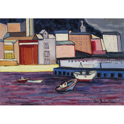 Juan Alcalde.   &quot;San sebastián&quot;. Gouache sobre cartón. Firmado en el ángulo inferior izquierdo.
