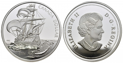 CANADA 2004, 1 dólar 400 Aniversario Settement (KM-512) 25,18 gramos, con caja y certificado.