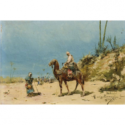 Elías González Manso.   &quot;Encuentro en el desierto (1893)&quot;. Óleo sobre tabla.