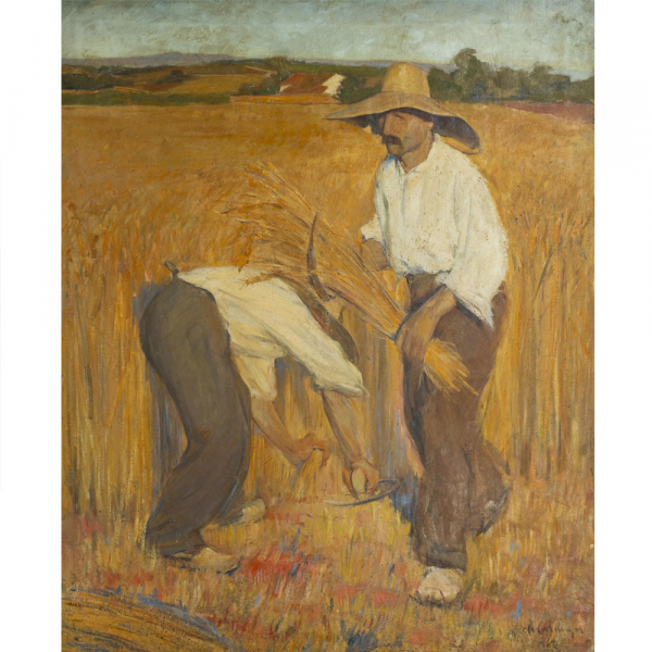 Alexandre de Cabanyes Marquès (Barcelona, 1877-1972)  La siega.  Óleo sobre tela. Firmado.