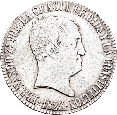 Moneda 1823 Fernando-VII Barcelona SP 20 Reales MBC+