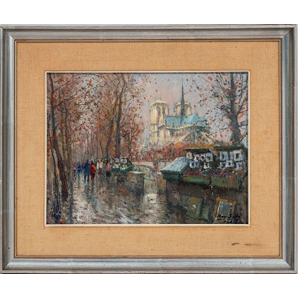 JUAN BAYÓN SALADO "BAY-SALA"   (Logroño 1913 - Bilbao 1995)  "Notre Dame, París"  Firmado: Bay-Sala  Óleo / Cartón 