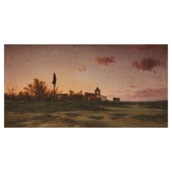 Modest Urgell Inglada (Barcelona, 1839-1919) Paisaje al alba. Óleo sobre tela.