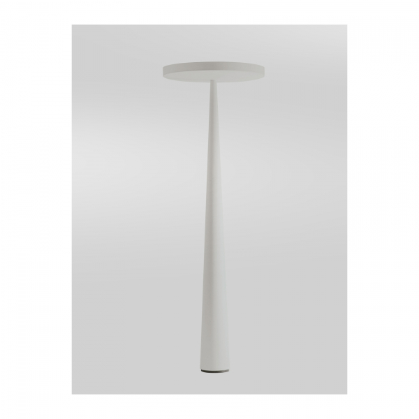 Luc Ramael (Bélgica, 1953) para Prandina. Gran lámpara de pie modelo «Equilibre F3» en aluminio y polipropileno lacados en blanco con fuente de luz halógena.