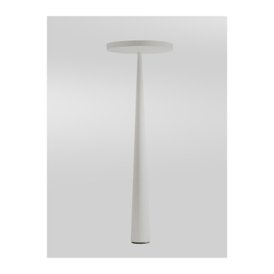 Luc Ramael (Bélgica, 1953) para Prandina. Gran lámpara de pie modelo «Equilibre F3» en aluminio y polipropileno lacados en blanco con fuente de luz halógena.