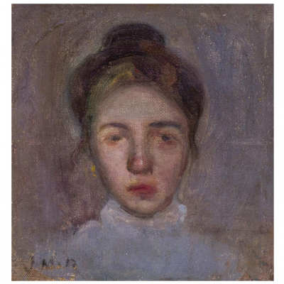 Joaquín Mir Trinxet.  &quot;Rostro de joven C. 1900&quot;. Óleo sobre lienzo. Firmado en el ángulo inferior izquierdo.