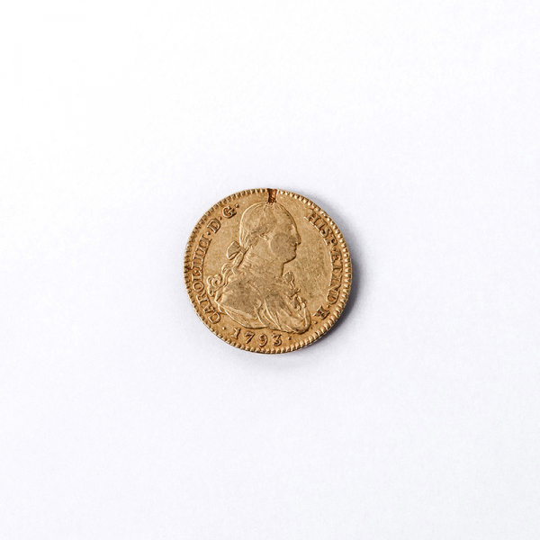 Moneda de oro de 2 Escudos. España. Carlos IV. 1793. Madrid. MF. 22 mm.