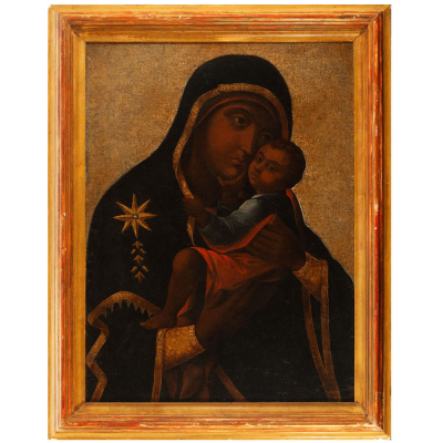 "Virgen Negra" Trabajo Virreinal del siglo XVII, posiblemente M&eacute;xico o Per&uacute;, siguiendo modelos de Iconos Ortodoxos 